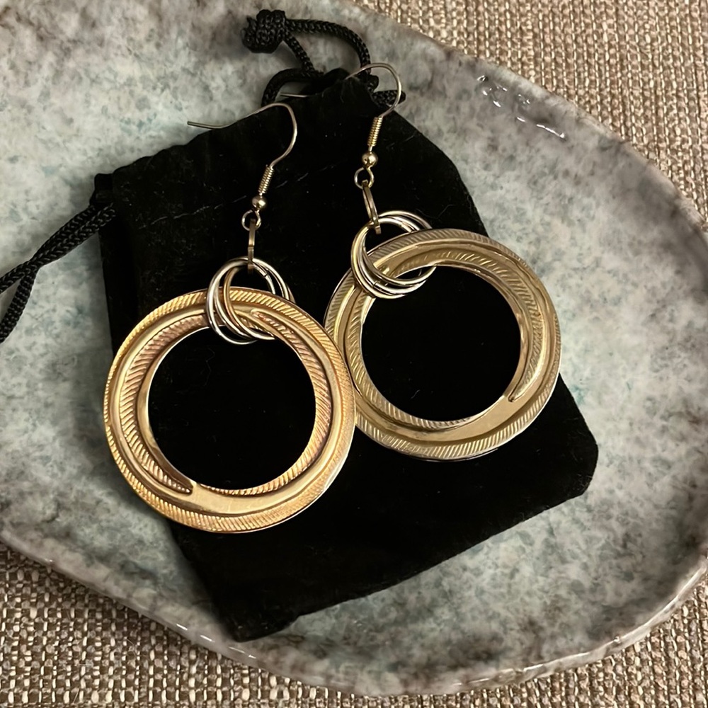 Gold, Rose Gold, and Silver drop hoop earrings